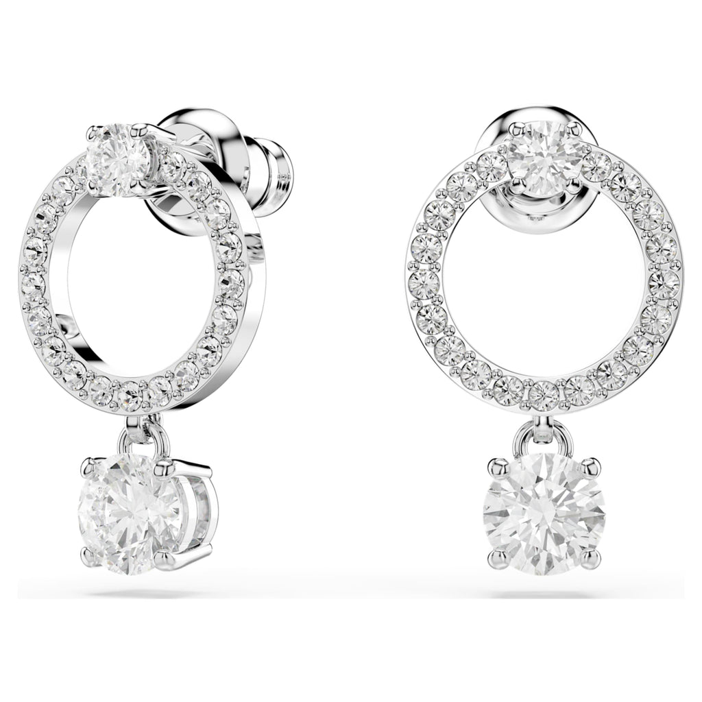 Swarovski Constella hoop earrings with white round-cut accents and rhodium plating