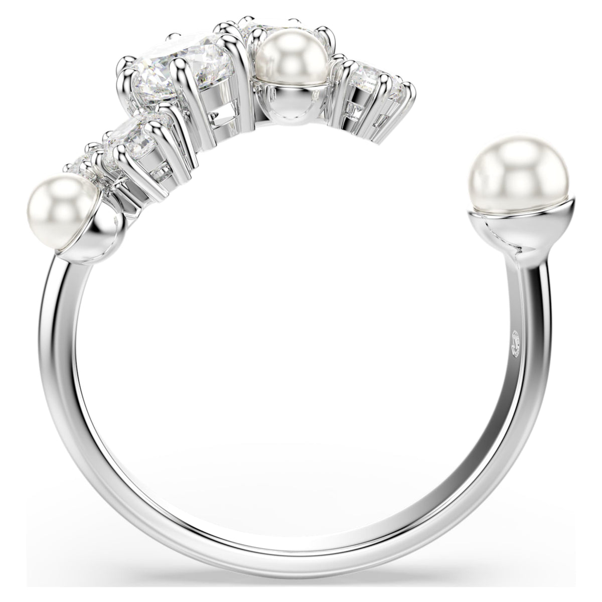 Swarovski Constella open ring Crystal pearl, Round cuts, White, Rhodium plated