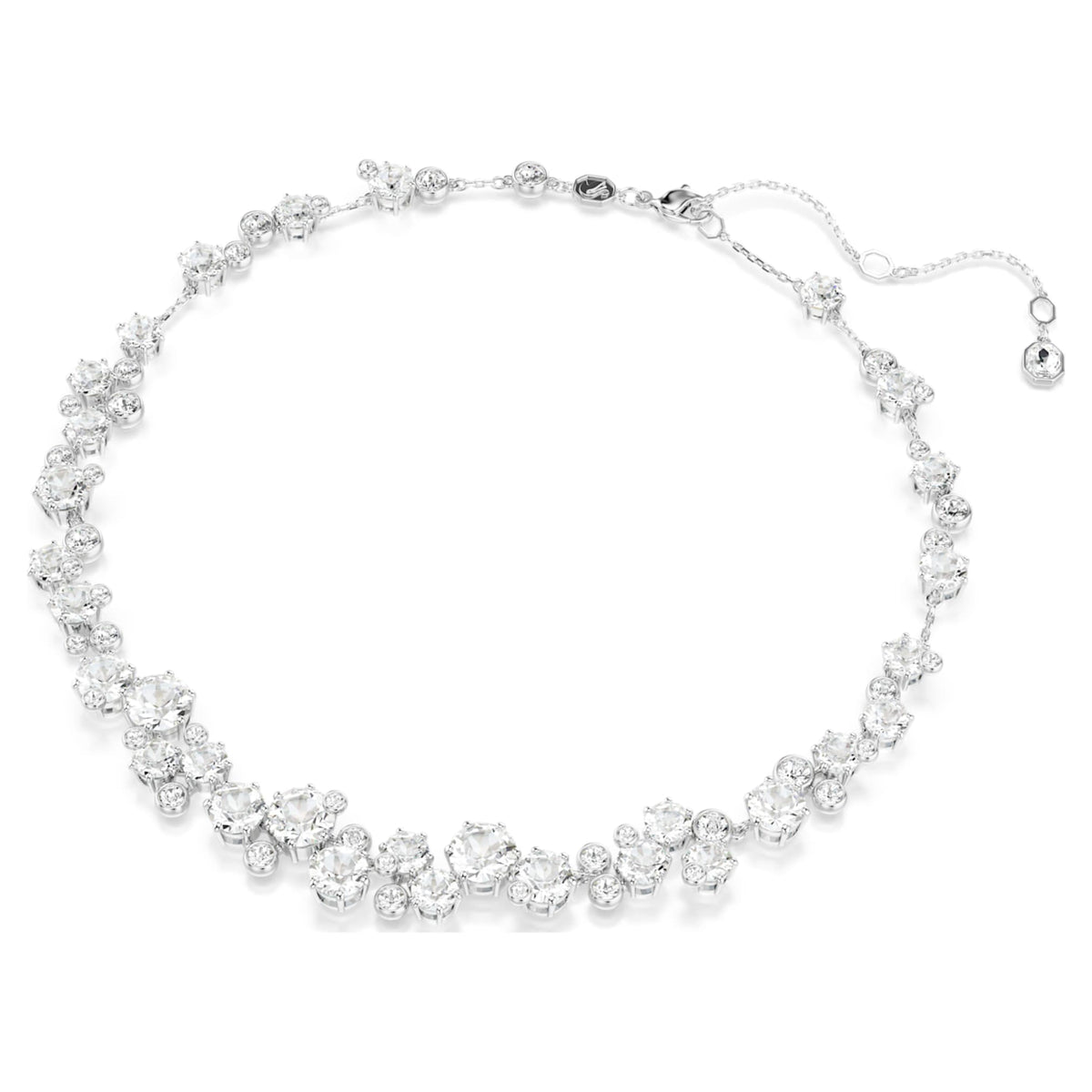 Swarovski Constella set with white mixed-cut accents and rhodium plating