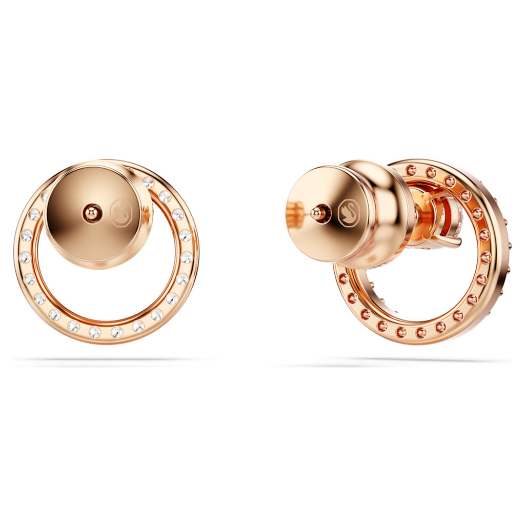 Swarovski Constella stud earrings with white round-cut accents and an 18K rose gold finish