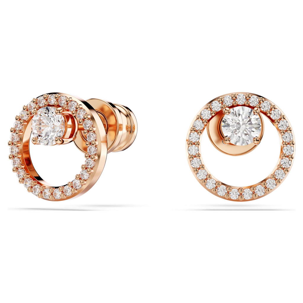 Swarovski Constella stud earrings with white round-cut accents and an 18K rose gold finish