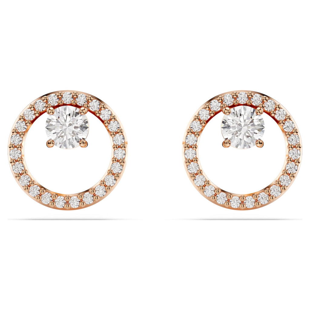 Swarovski Constella stud earrings with white round-cut accents and an 18K rose gold finish
