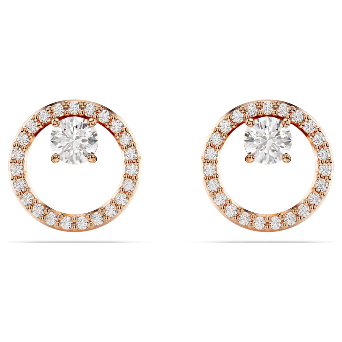 Swarovski Constella stud earrings with white round-cut accents and an 18K rose gold finish