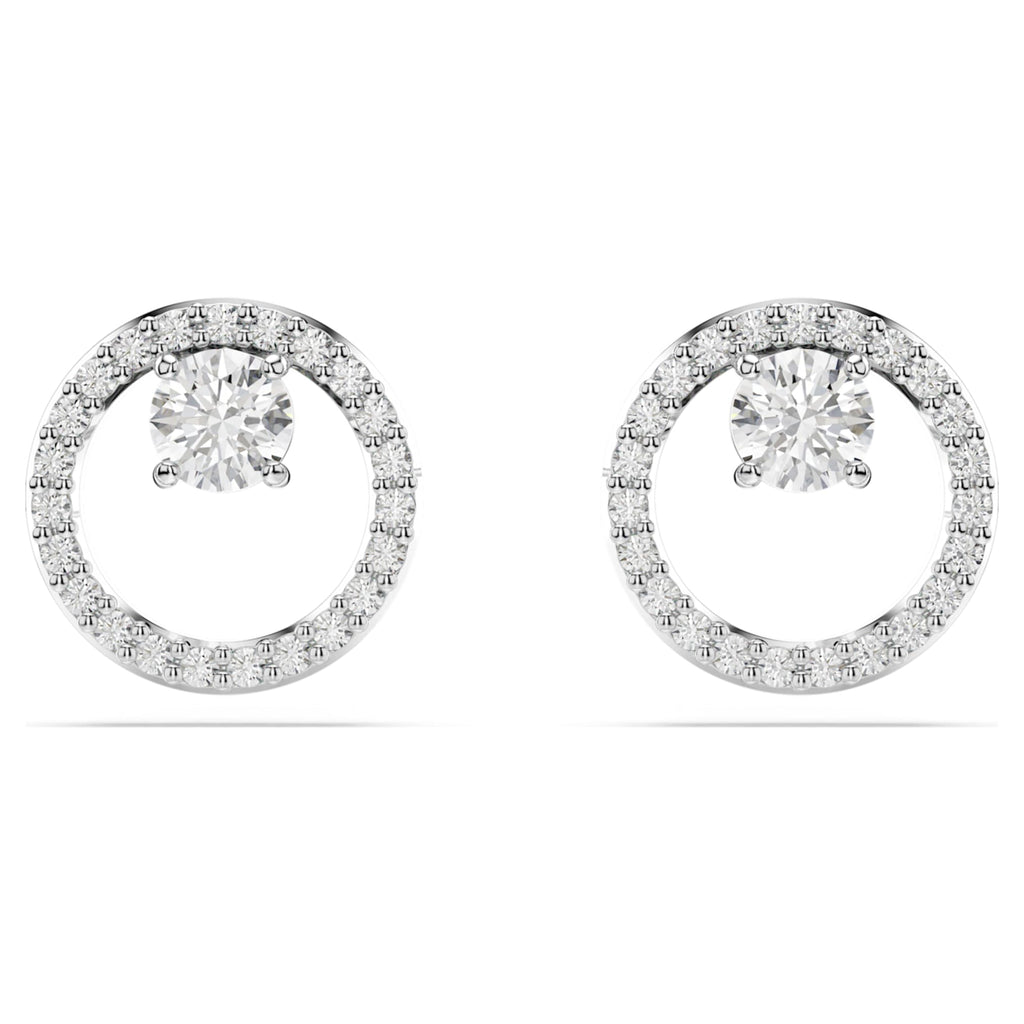 Swarovski Constella stud earrings with white round-cut accents and rhodium plating