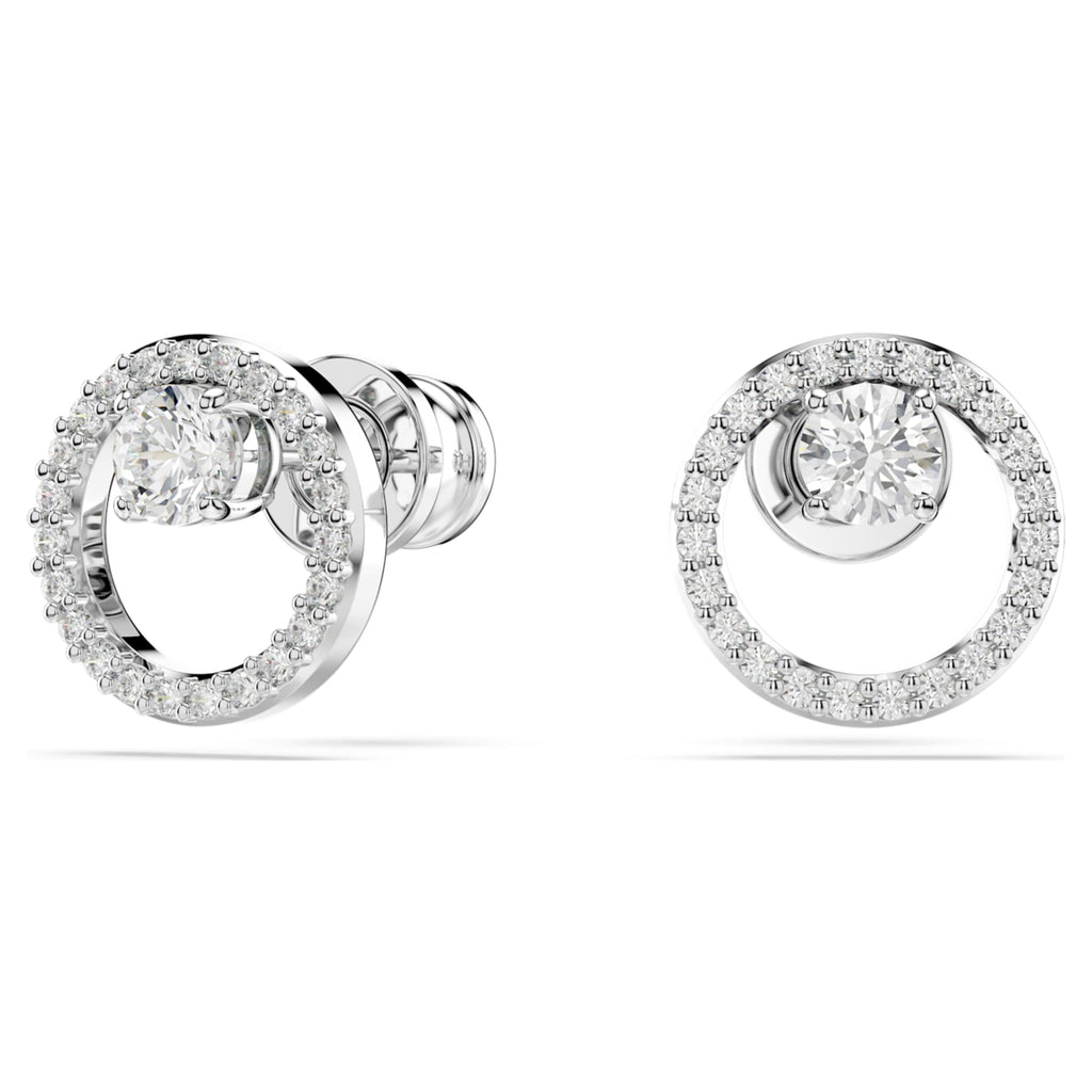 Swarovski Constella stud earrings with white round-cut accents and rhodium plating