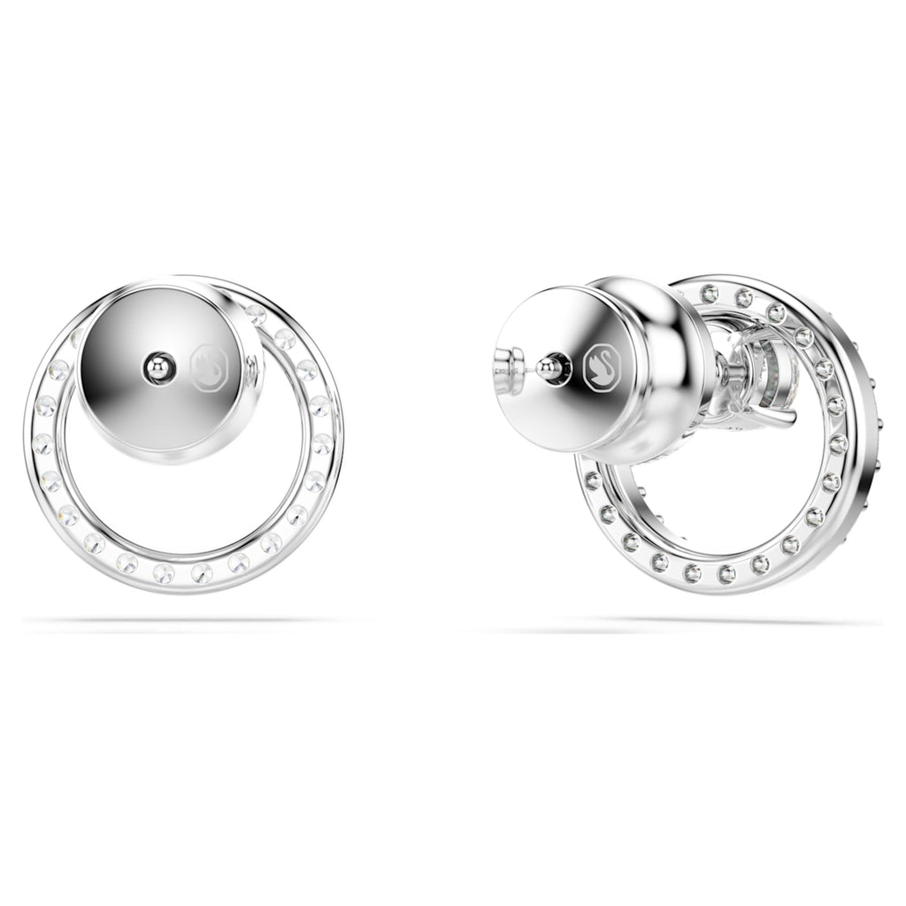 Swarovski Constella stud earrings with white round-cut accents and rhodium plating