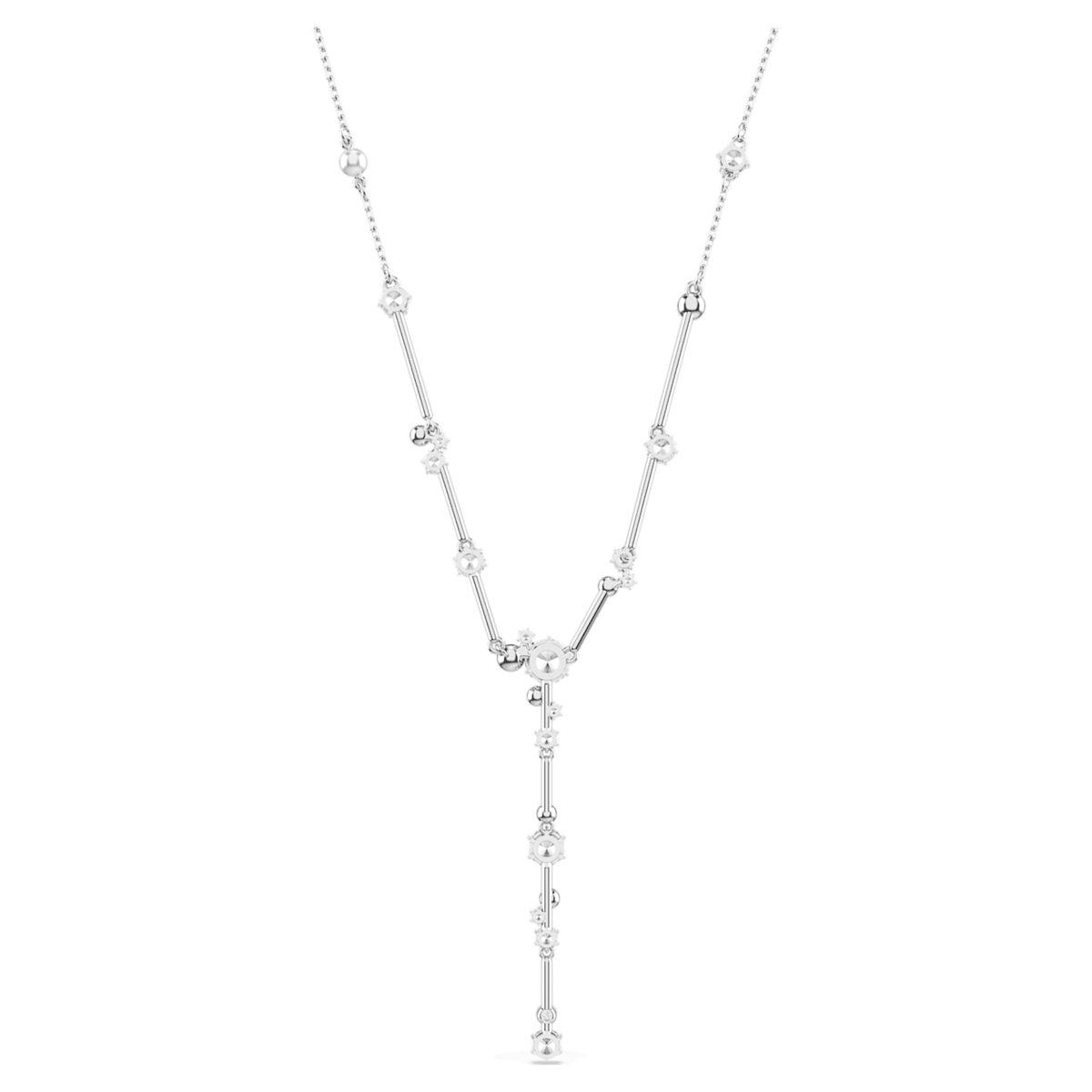 Swarovski Constella Y necklace Crystal pearl, Round cuts, White, Rhodium plated