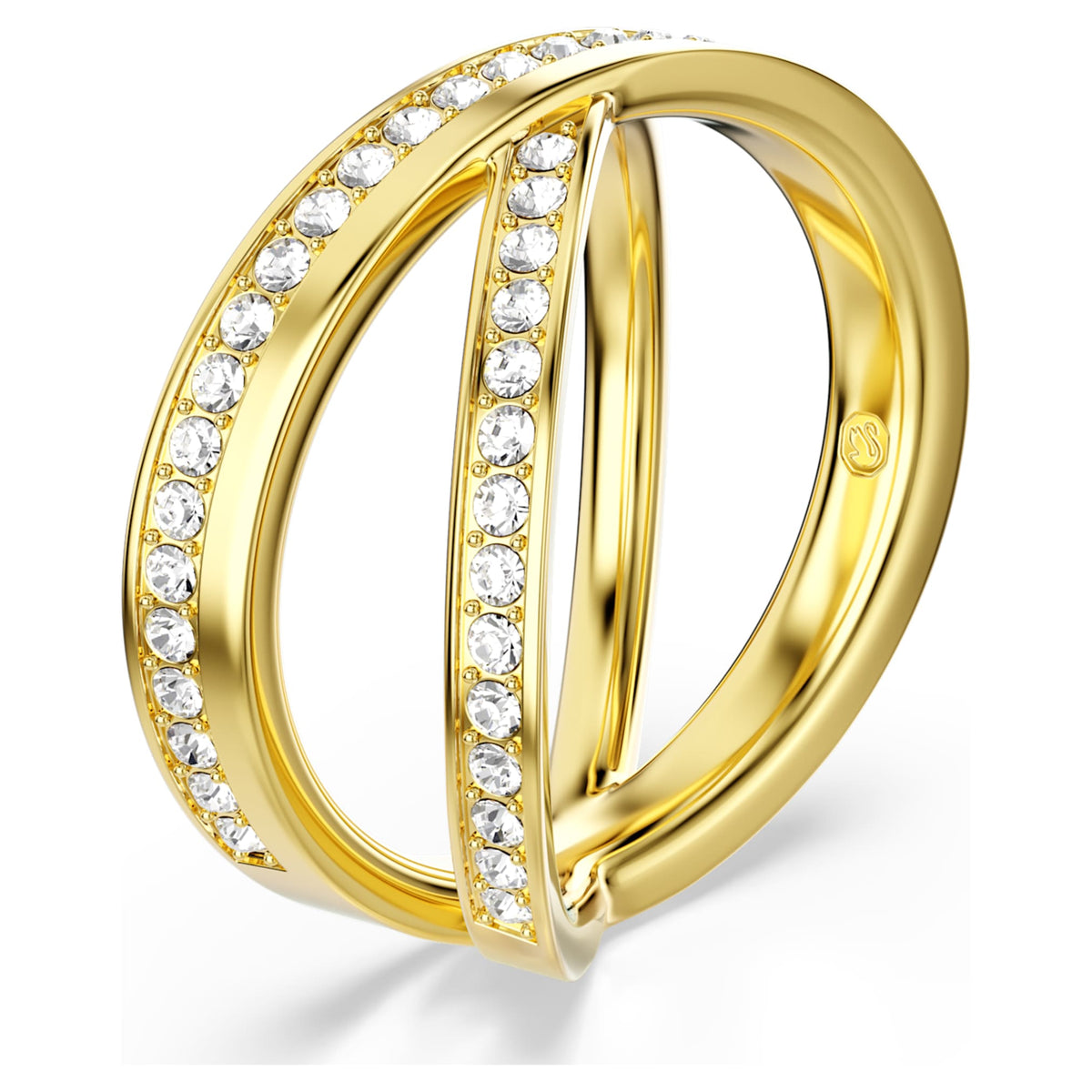 Swarovski Delta band ring with white round-cut accents and an 18K gold finish