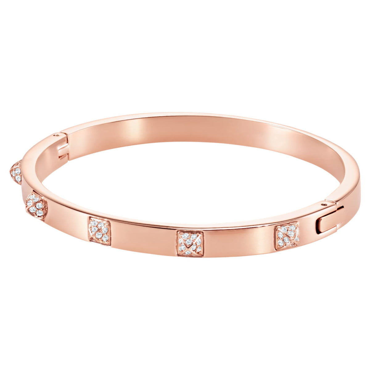 Swarovski Dextera bangle with white pavé accents and an 18K rose gold finish
