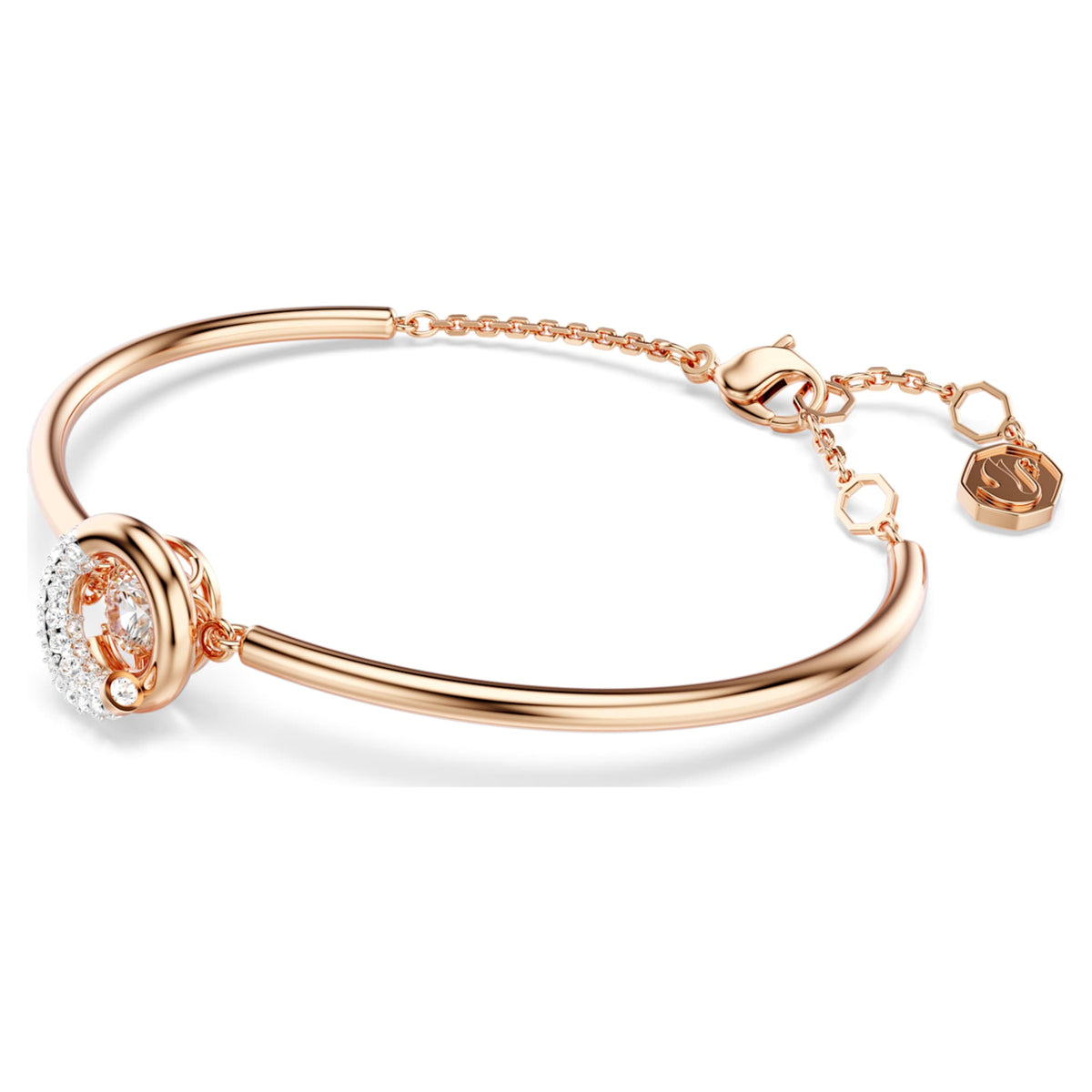 Swarovski Dextera bangle with white round-cut accents and an 18K rose gold finish