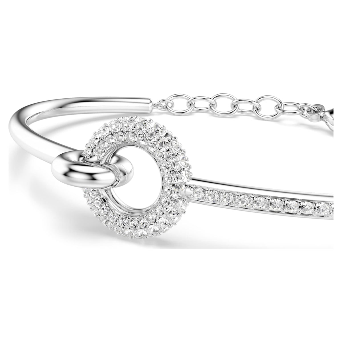 Swarovski Dextera bangle with white round-cut accents and rhodium plating