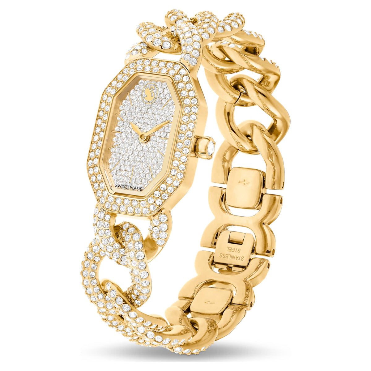 Swarovski Dextera chain watch Swiss Made, Crystal bracelet, Gold tone, Gold-tone finish