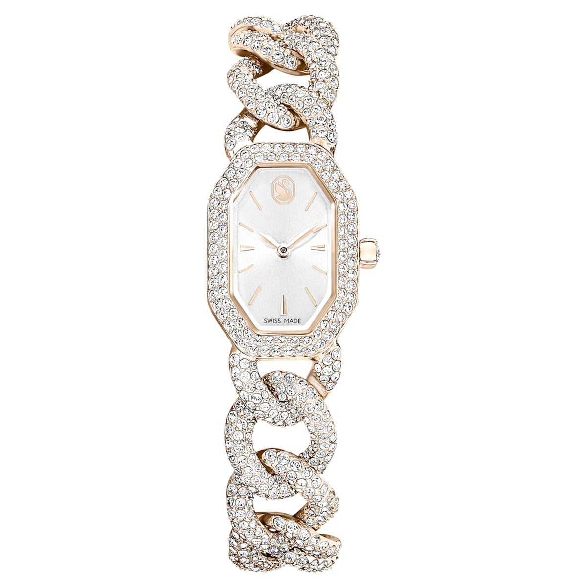 Swarovski Dextera chain watch Swiss Made, Crystal bracelet, White, Champagne gold-tone finish