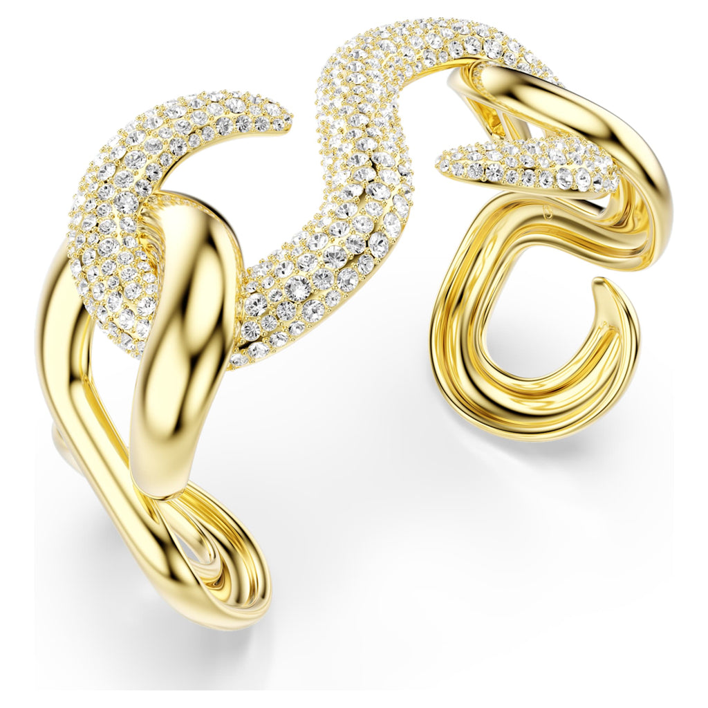 Swarovski Dextera cuff with white round-cut accents and an 18K gold finish