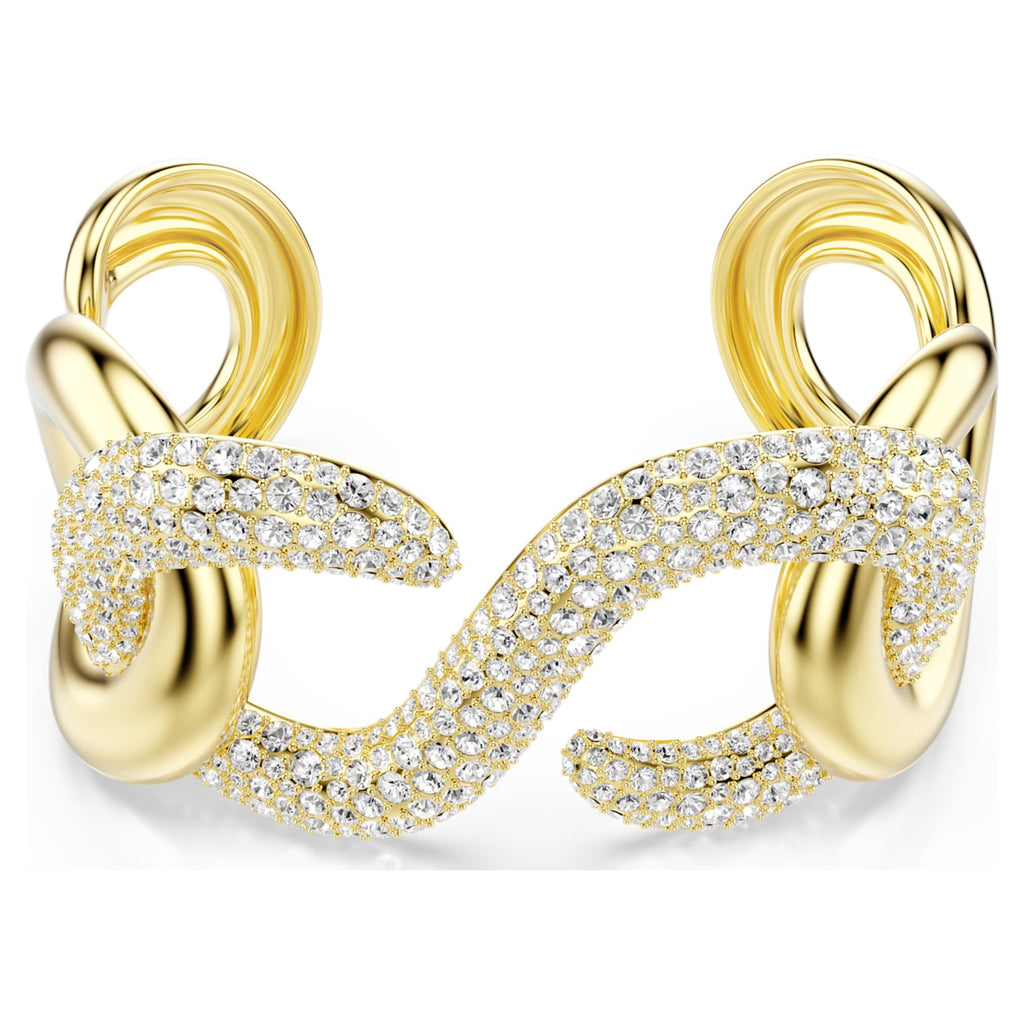 Swarovski Dextera cuff with white round-cut accents and an 18K gold finish