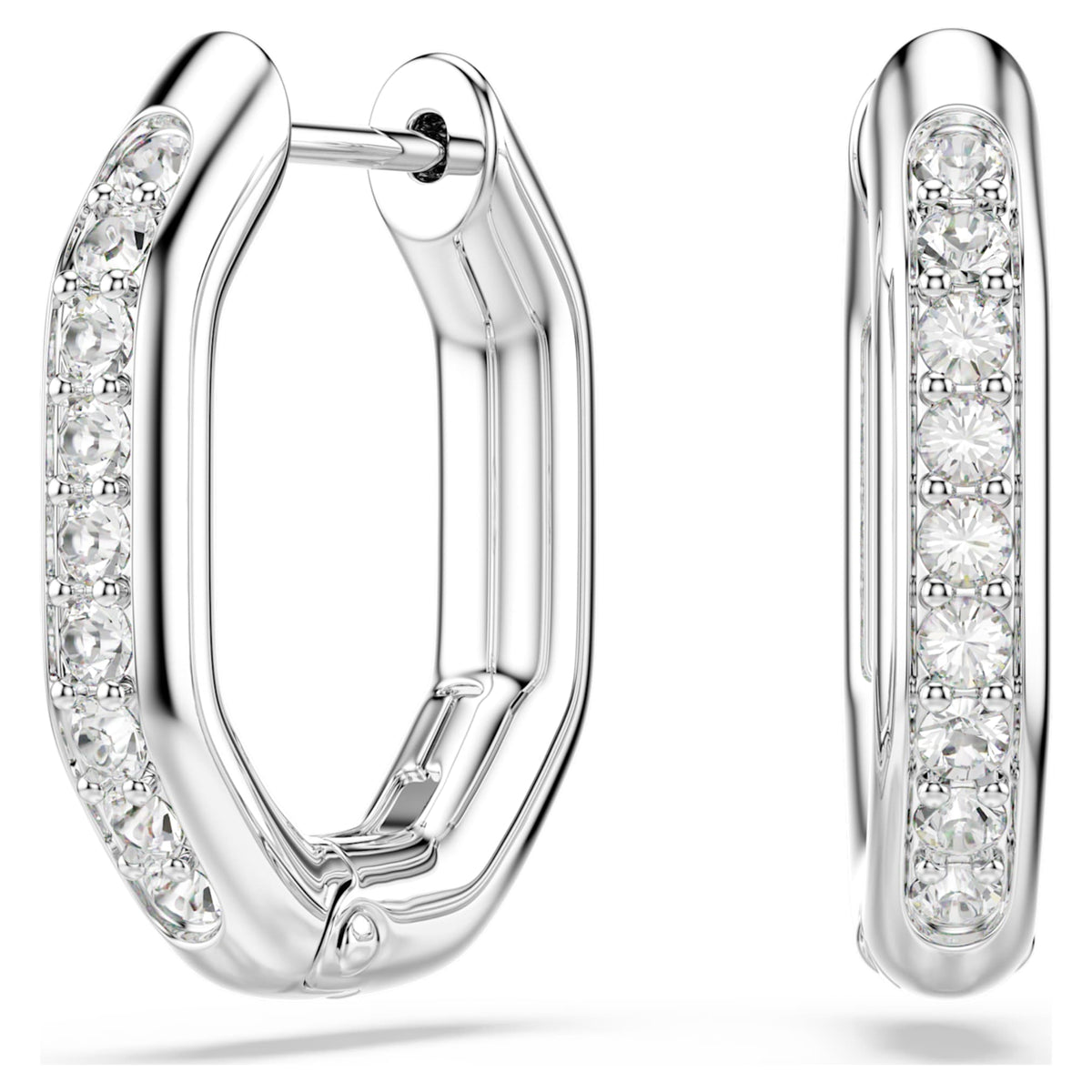 Swarovski Dextera hoop earrings Octagon shape, Round cut, Small, White, Rhodium plated