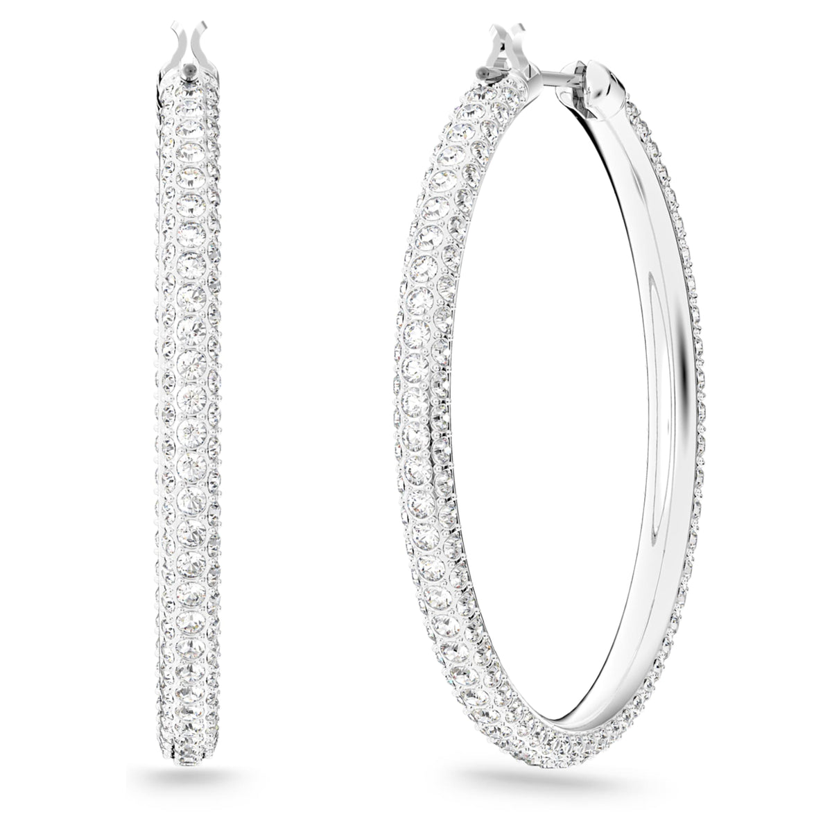 Swarovski Dextera hoop earrings Pavé, Large, White, Rhodium plated
