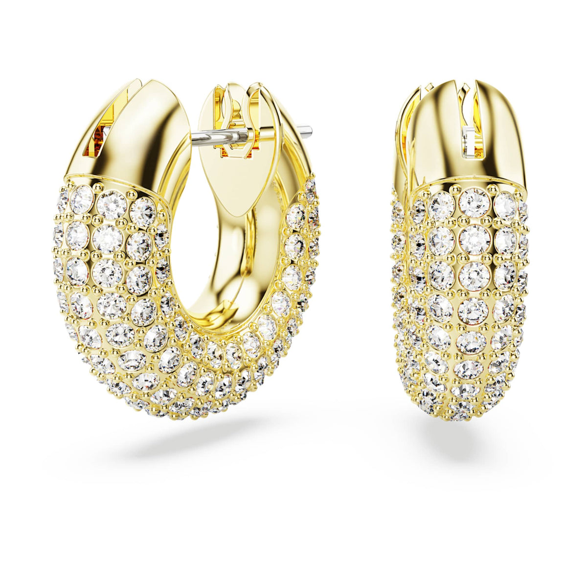 Swarovski Dextera hoop earrings Small, White, 18K gold finish