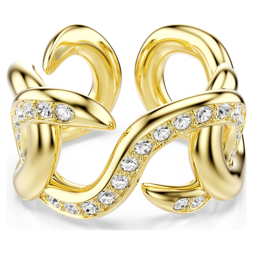 Swarovski Dextera open ring with white round-cut accents and an 18K gold finish
