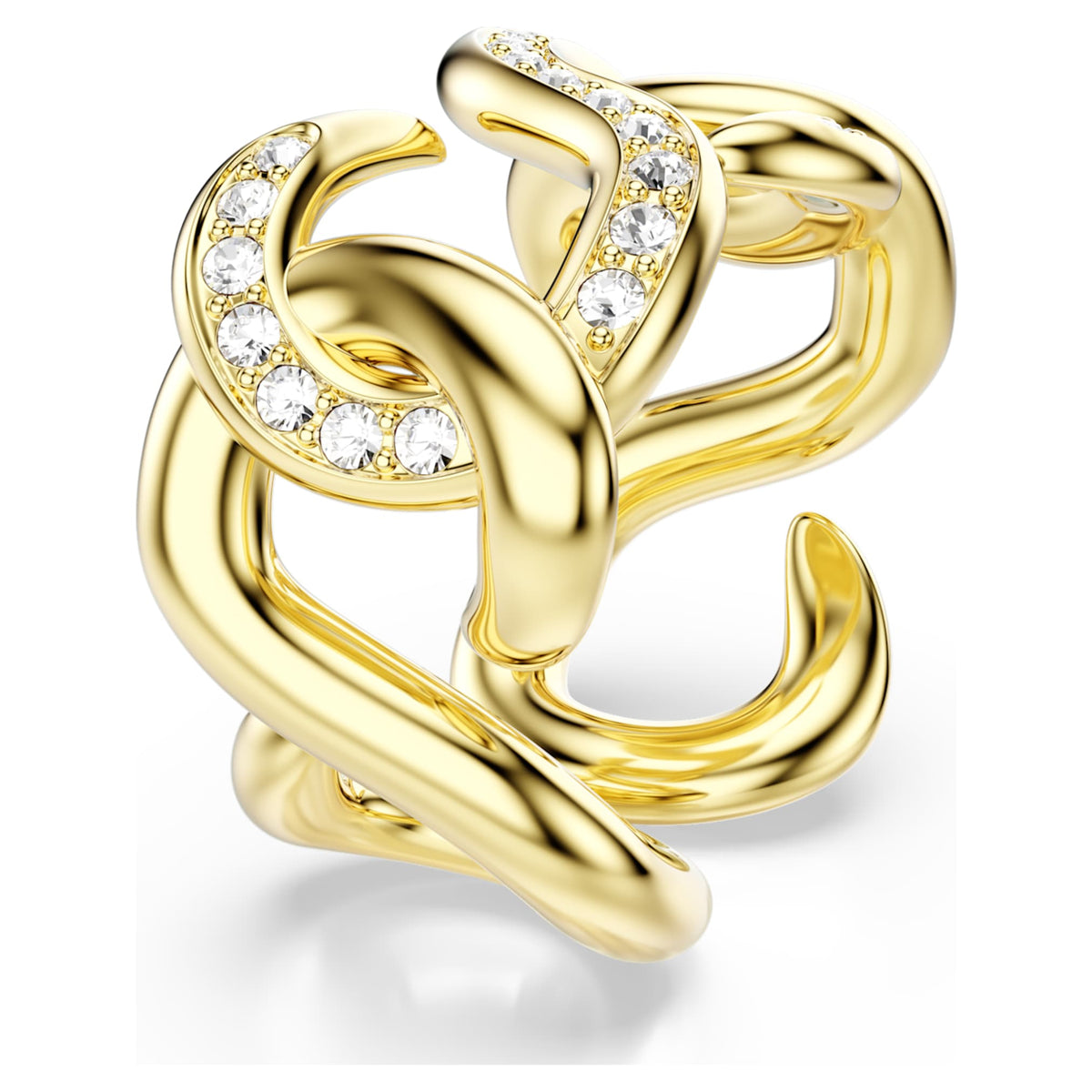 Swarovski Dextera open ring with white round-cut accents and an 18K gold finish