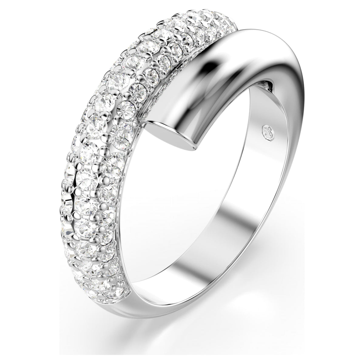 Swarovski Dextera ring with white accents and rhodium plating