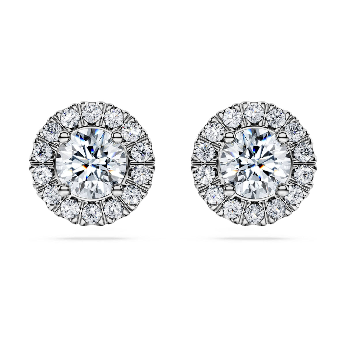 Swarovski Eternity halo stud earrings Lab-grown diamonds 2 ct tw, Round shape, 14K white gold