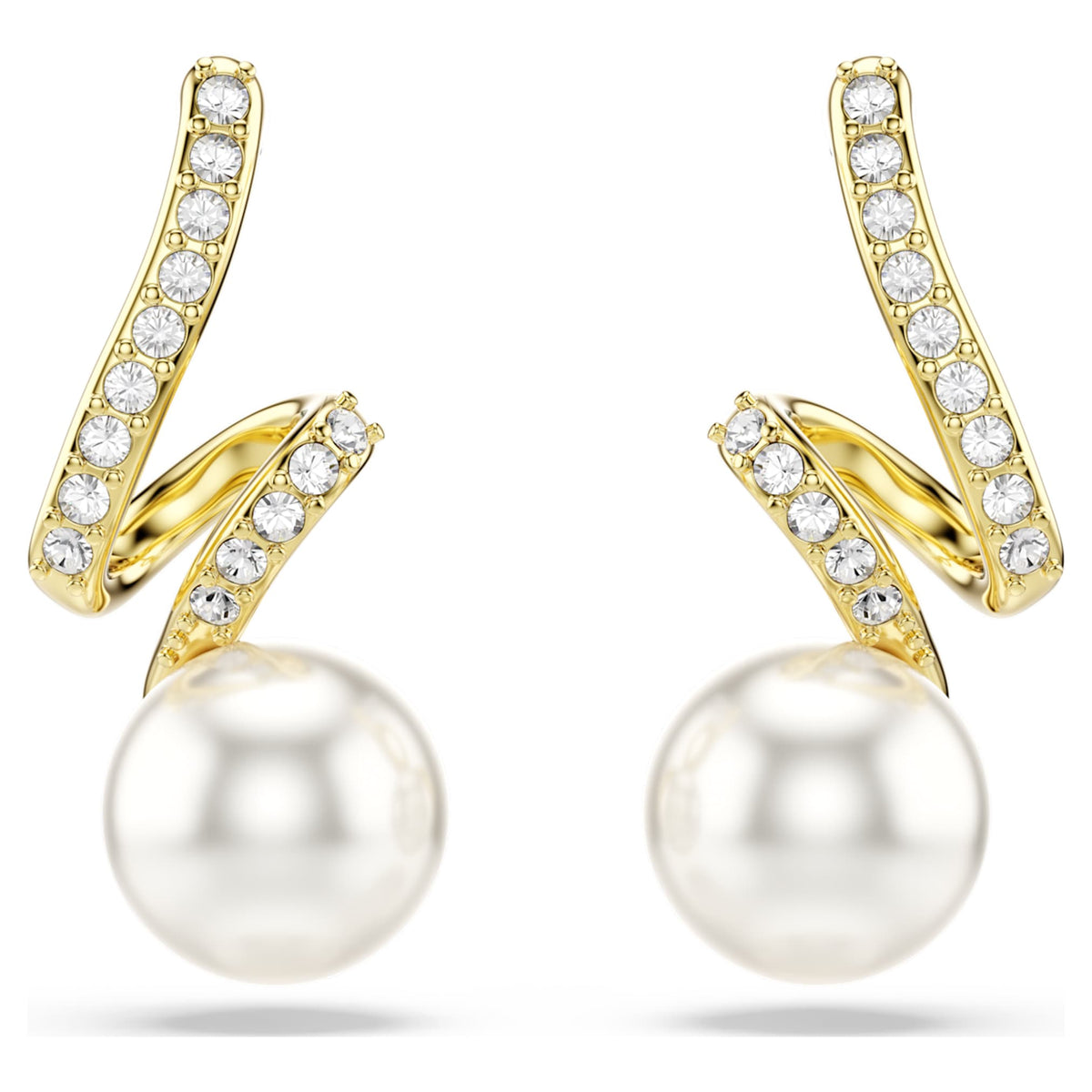 Swarovski Gabriella earrings Crystal pearl, Round cut, White, 18K gold finish