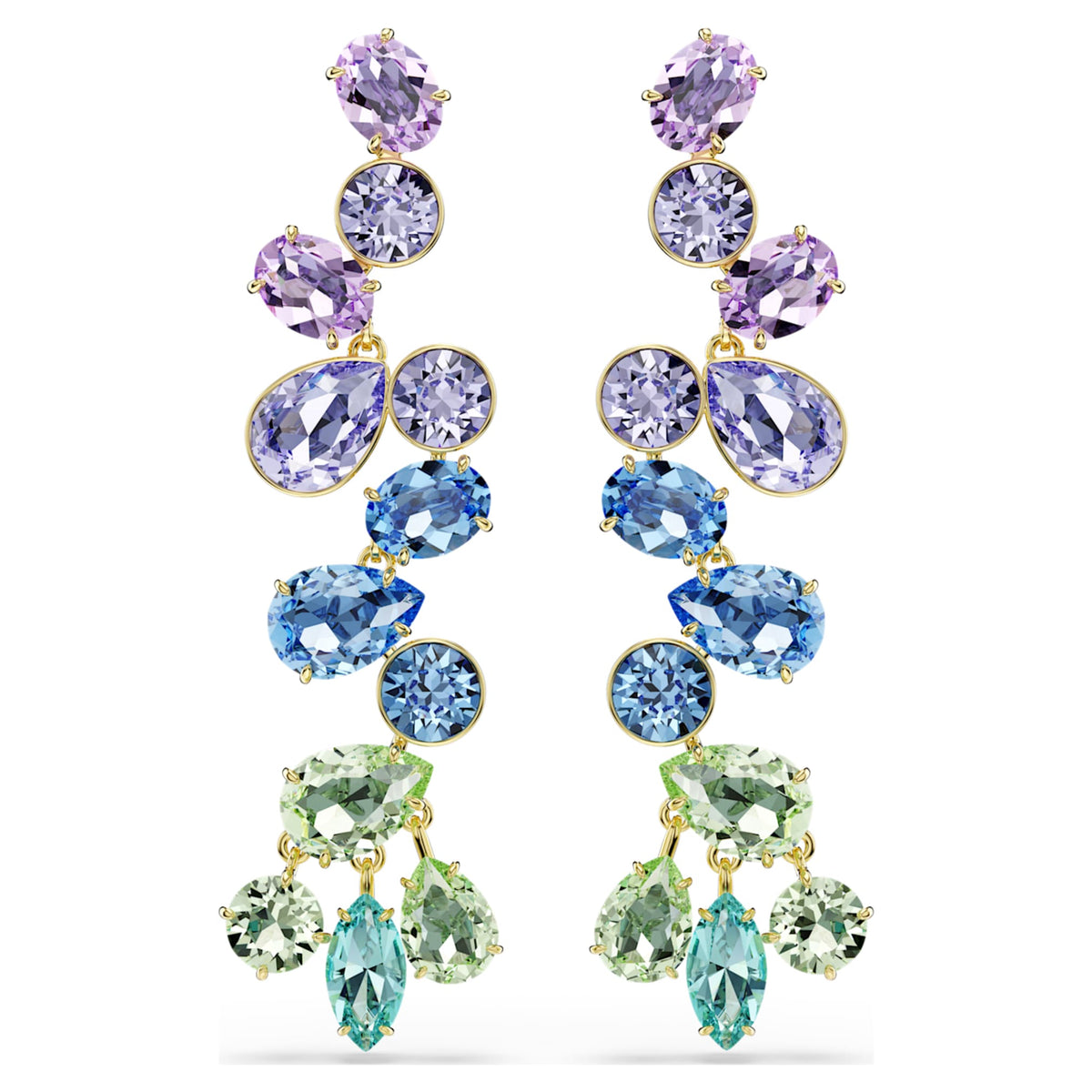 Swarovski Gema drop earrings Mixed cuts, Chandelier, Long, Multicolored, 18K gold finish
