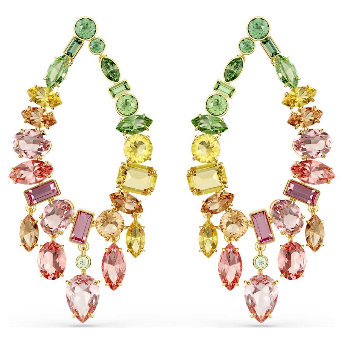 Swarovski Gema drop earrings Mixed cuts, Chandelier, Multicolored, 18K gold finish