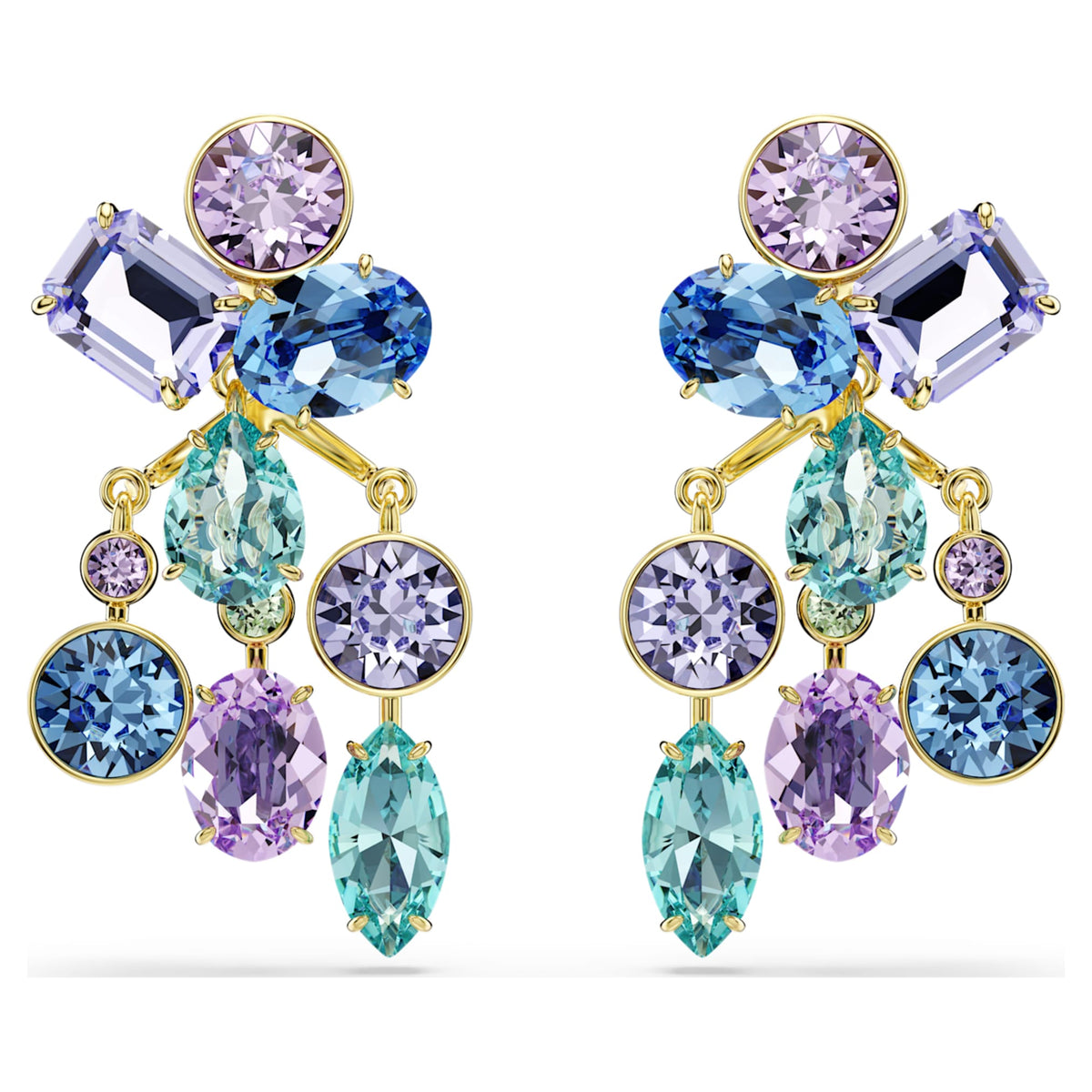 Swarovski Gema earring jackets Mixed cuts, Multicolored, 18K gold finish