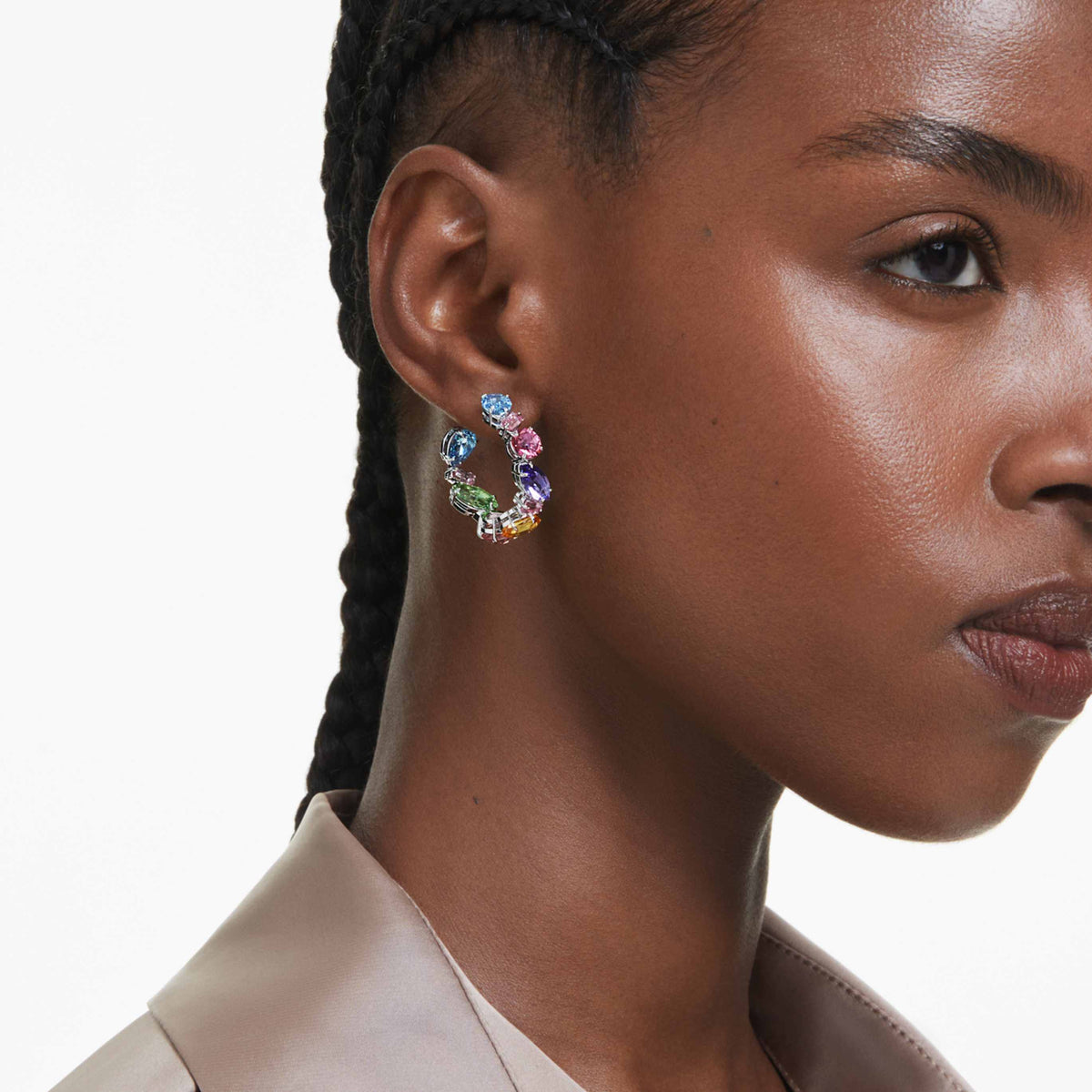 Swarovski Gema hoop earrings with pink accents and rhodium plating