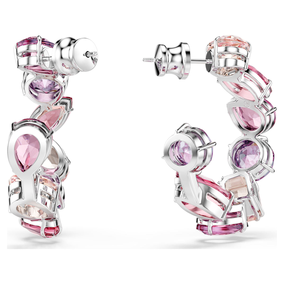 Swarovski Gema hoop earrings with pink accents and rhodium plating
