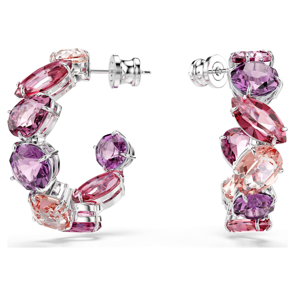 Swarovski Gema hoop earrings with pink accents and rhodium plating