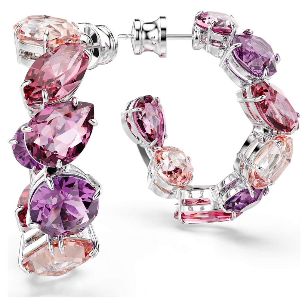 Swarovski Gema hoop earrings with pink accents and rhodium plating