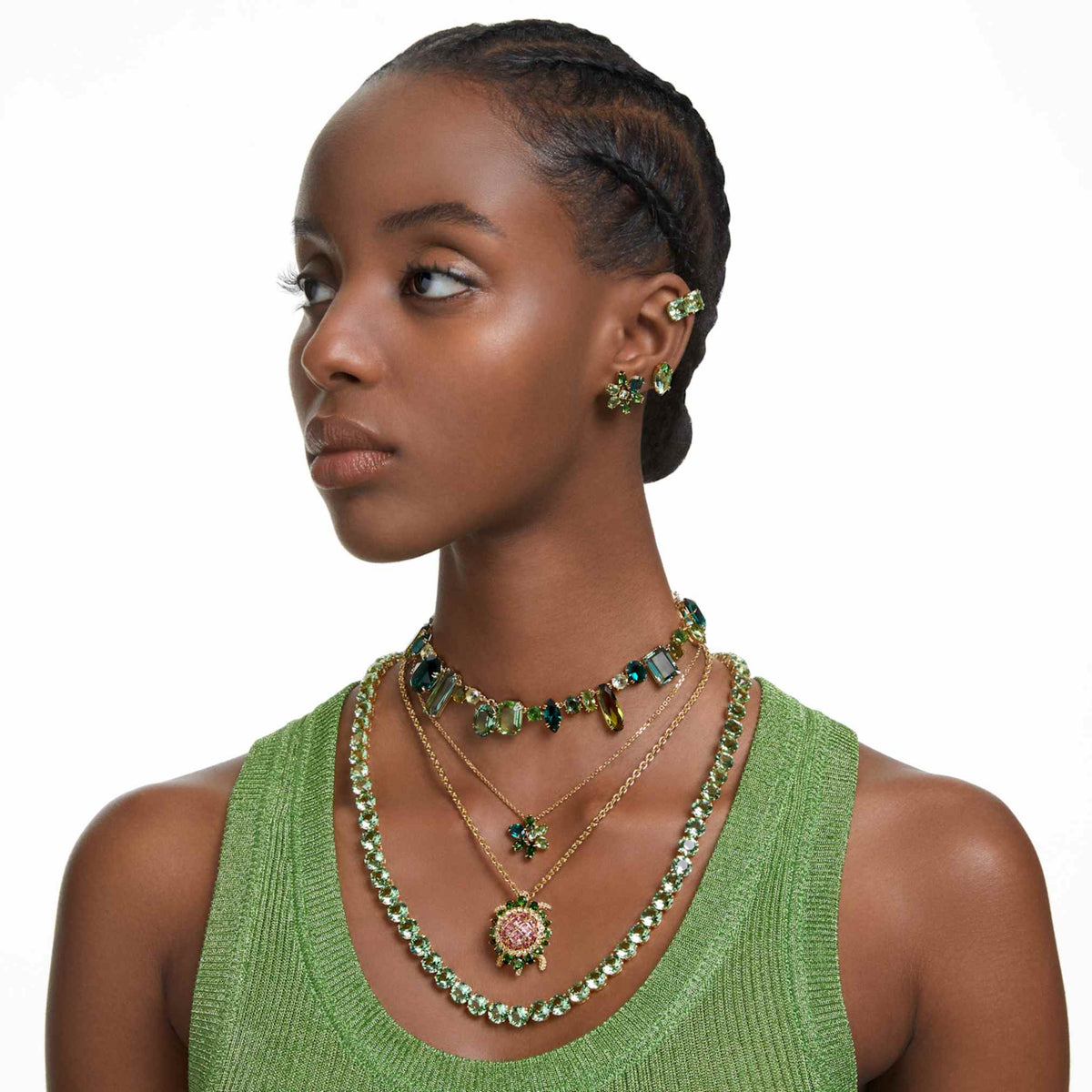 Swarovski Gema necklace with green mixed-cut accents and an 18K gold finish