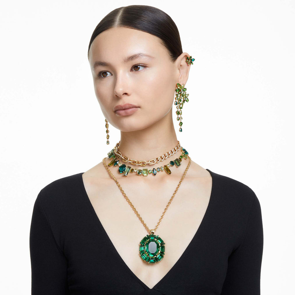 Swarovski Gema necklace with green mixed-cut accents and an 18K gold finish