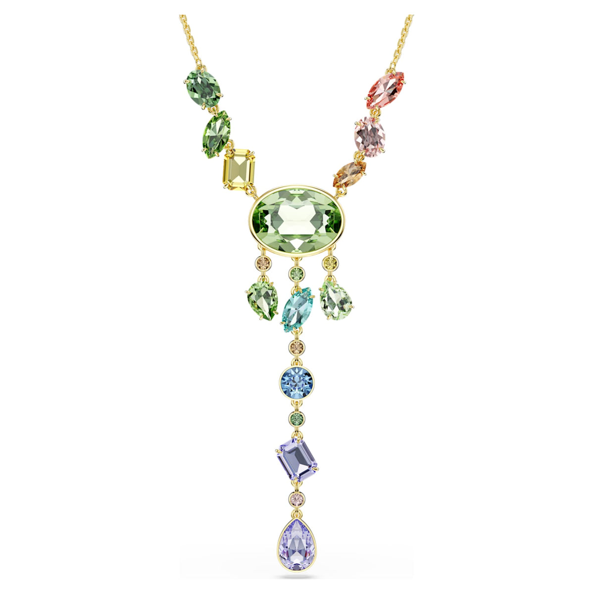 Swarovski Gema Y necklace with multicolored mixed-cut accents and an 18K gold finish