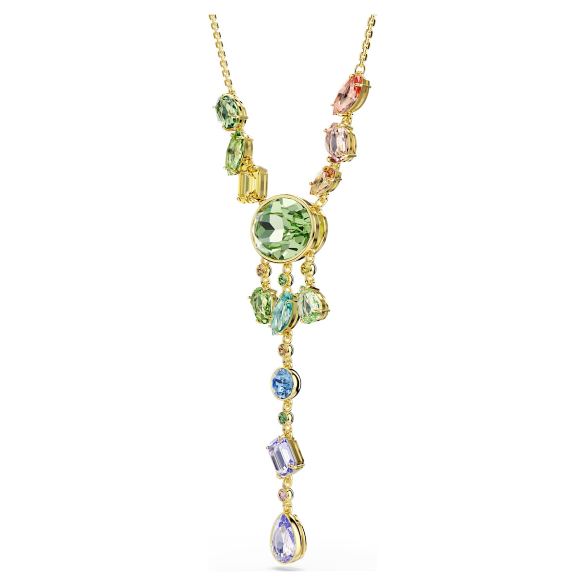 Swarovski Gema Y necklace with multicolored mixed-cut accents and an 18K gold finish