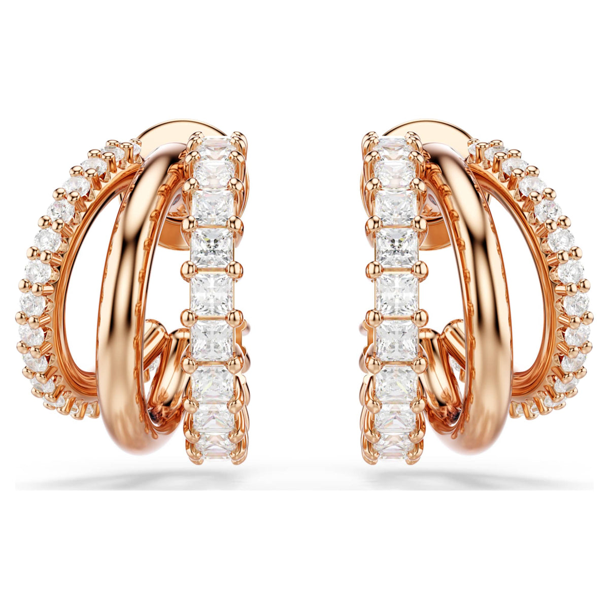 Swarovski Hyperbola hoop earrings Mixed cuts, Mini, White, 18K rose gold finish