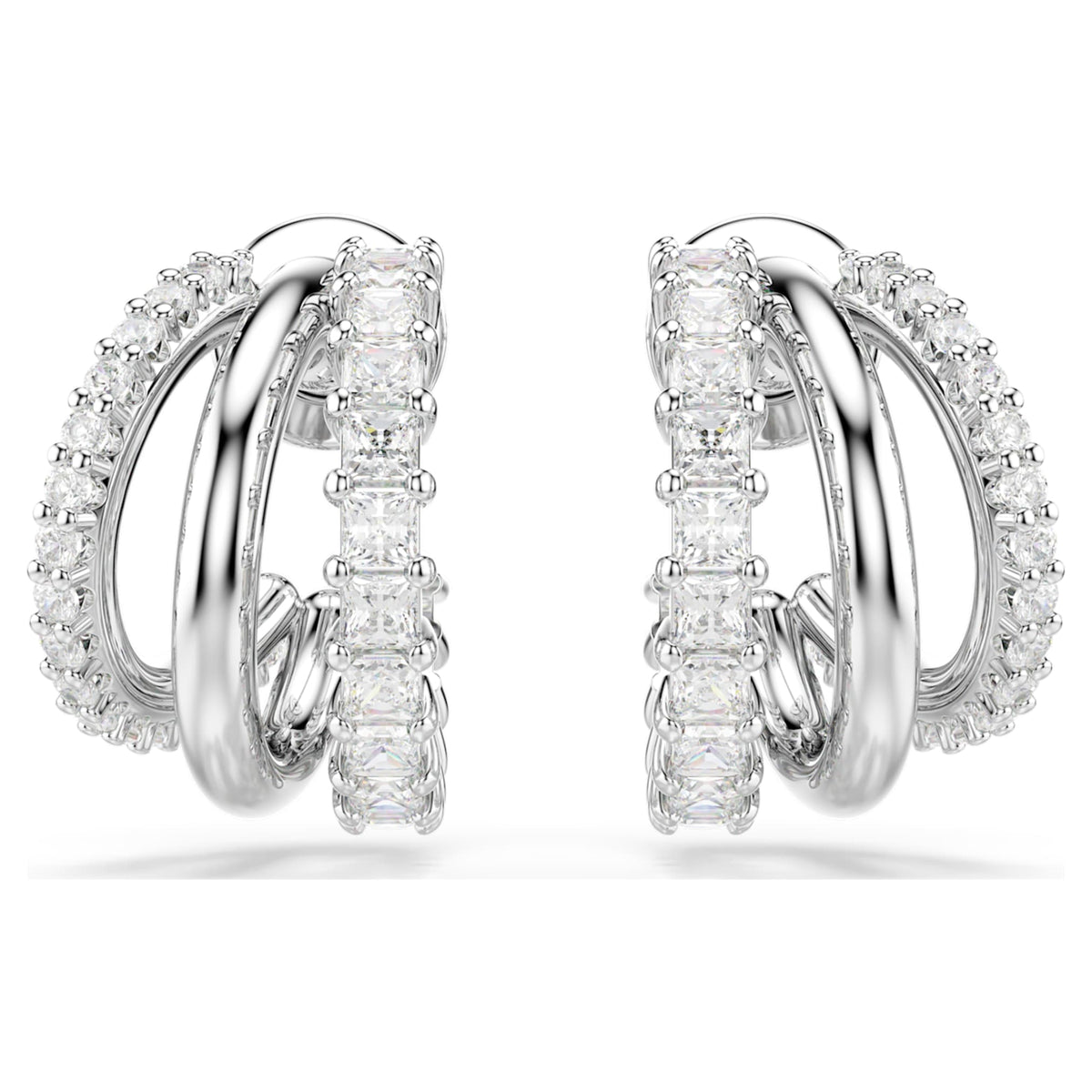 Swarovski Hyperbola hoop earrings Round cut, Mini, White, Rhodium plated