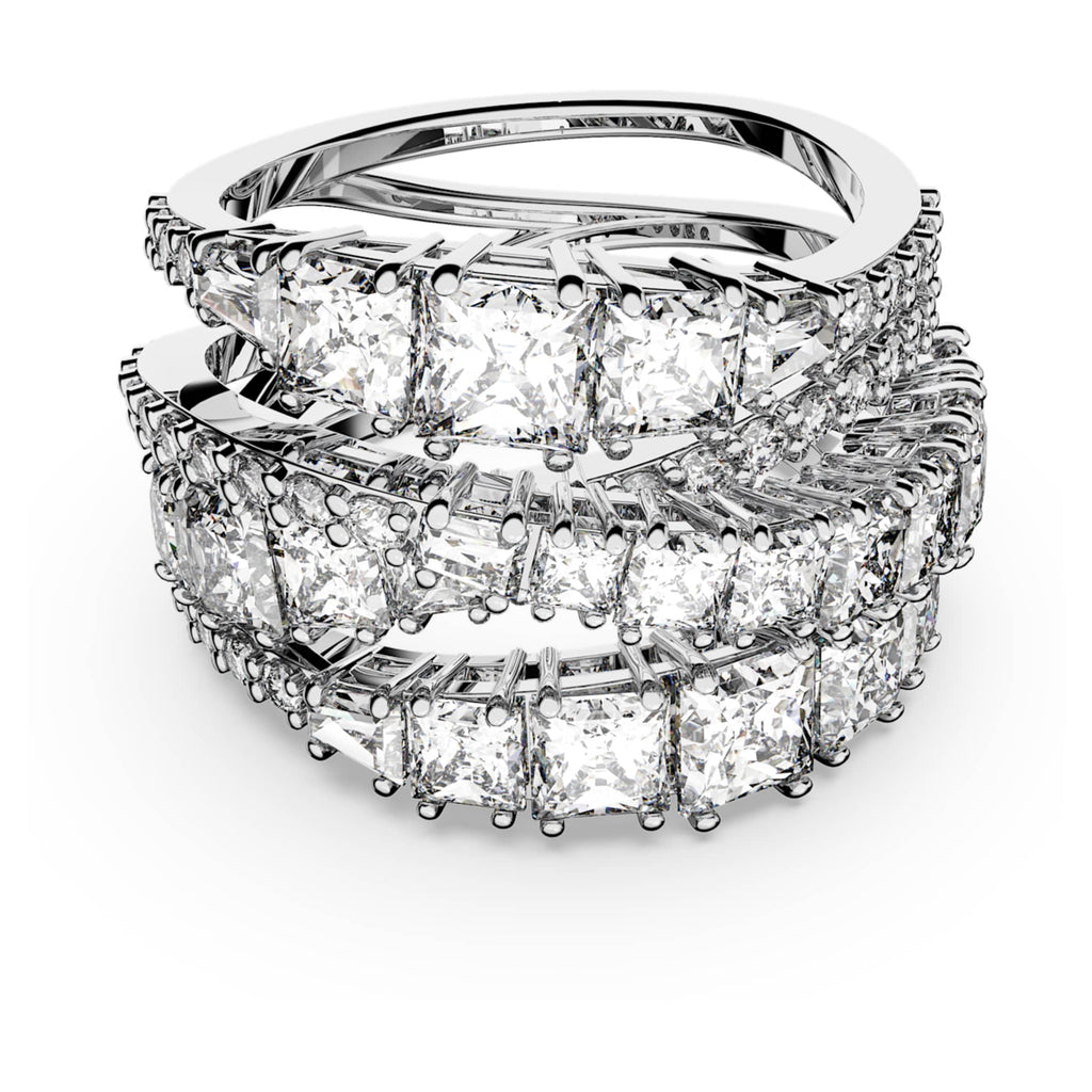 Swarovski Hyperbola ring with white mixed-cut accents and rhodium plating