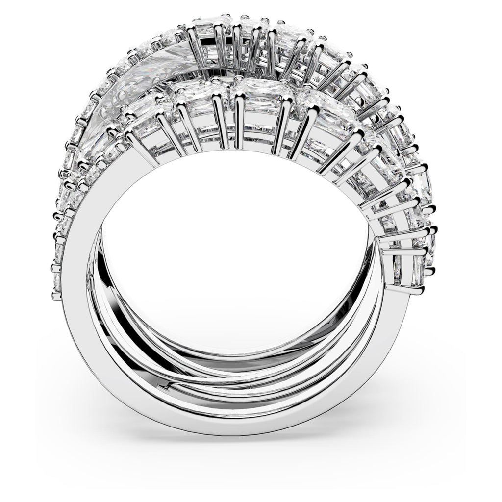 Swarovski Hyperbola ring with white mixed-cut accents and rhodium plating