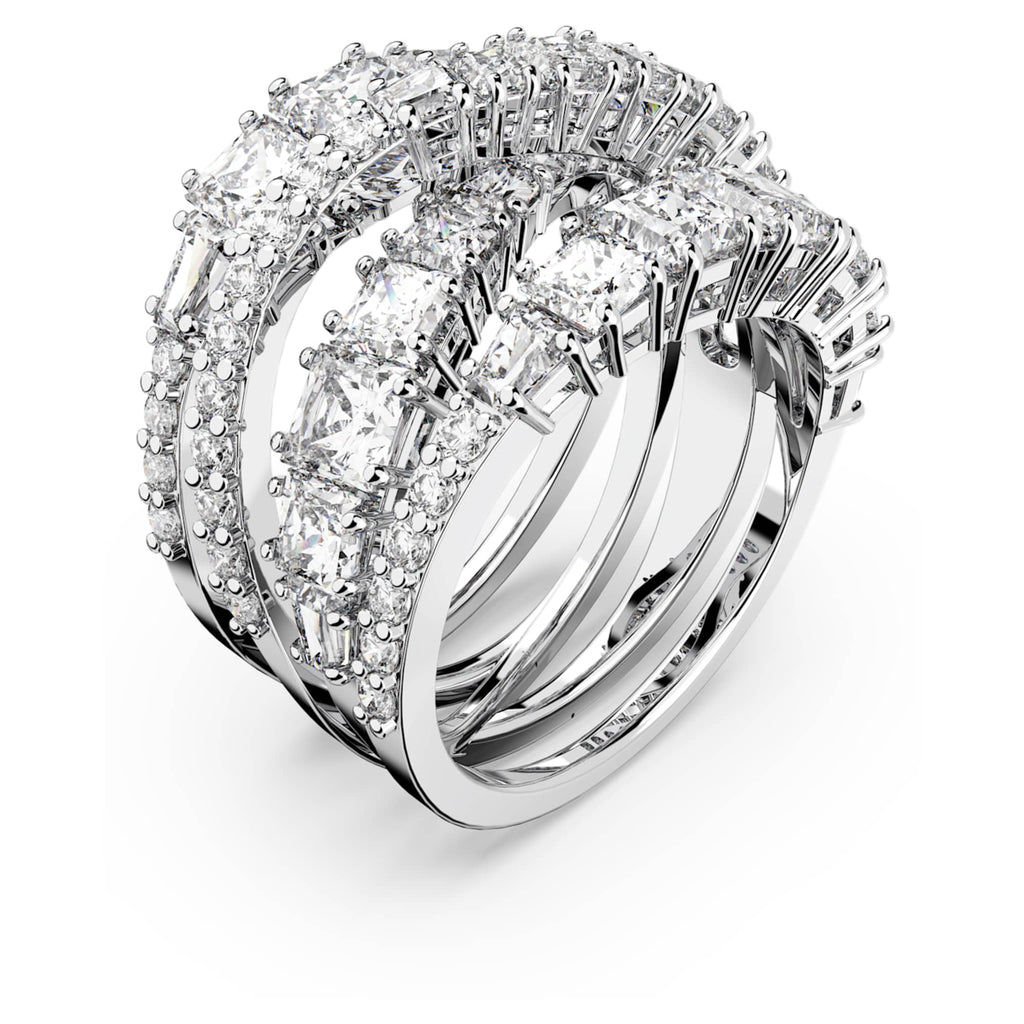 Swarovski Hyperbola ring with white mixed-cut accents and rhodium plating