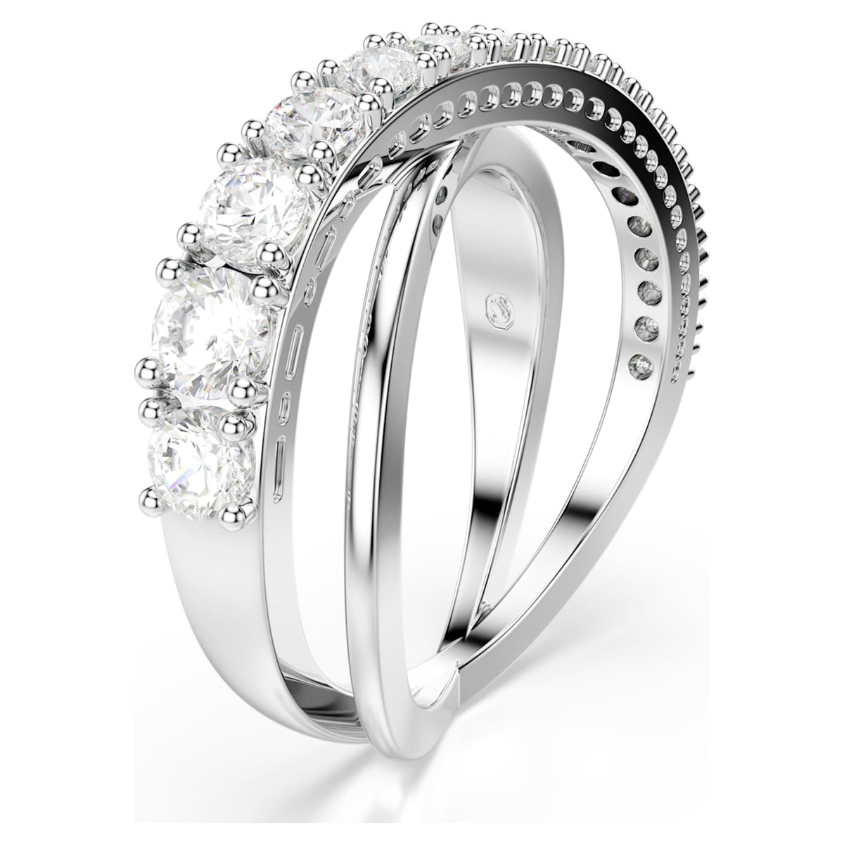 Swarovski Hyperbola ring Mixed cuts, White, Silver-tone finish