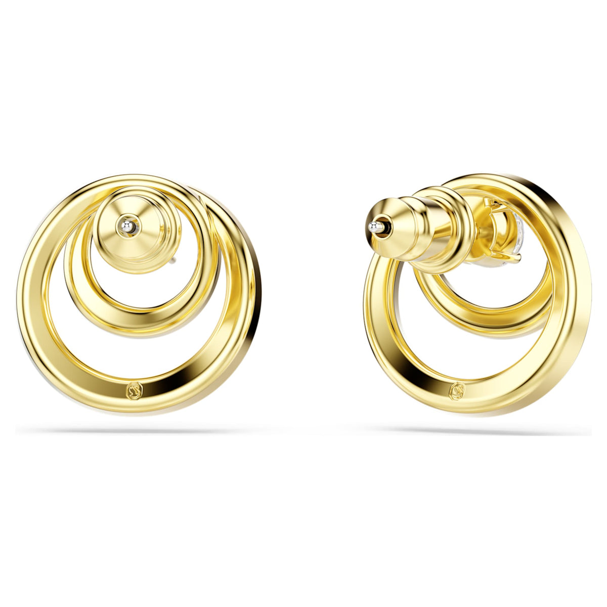 Swarovski Hyperbola stud earrings with white round-cut accents and an 18K gold finish