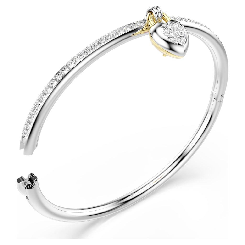 Swarovski Idyllia bangle featuring a heart motif with pink mixed-cut accents and a Mixed metal finish