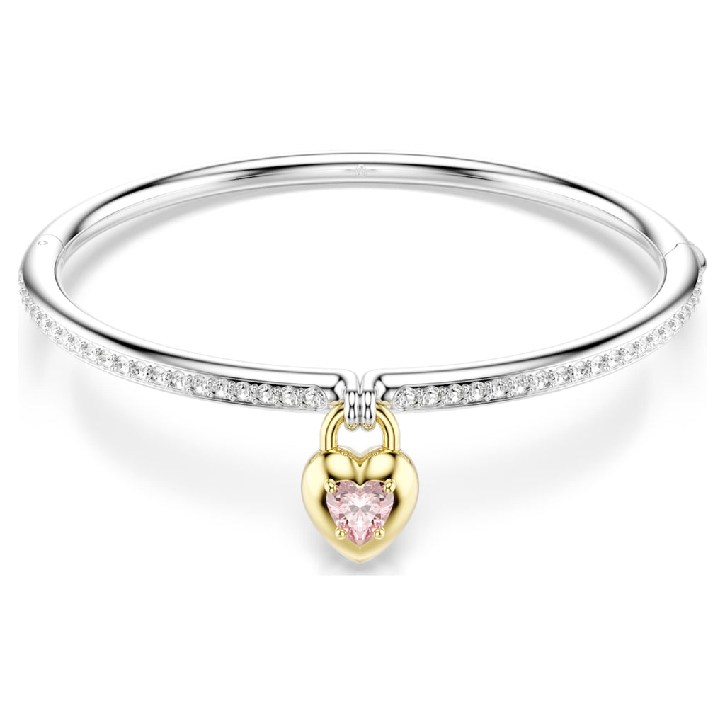 Swarovski Idyllia bangle featuring a heart motif with pink mixed-cut accents and a Mixed metal finish