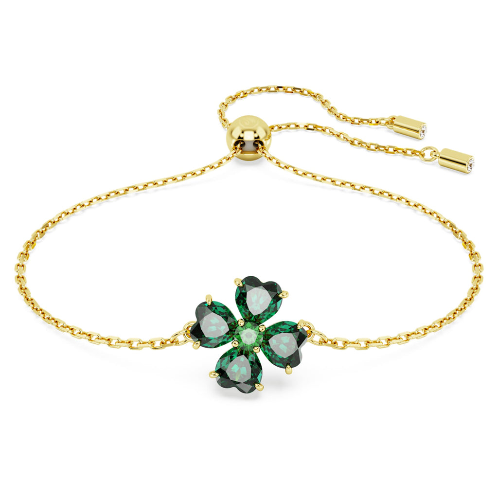 Swarovski Idyllia bracelet featuring a clover motif with green mixed-cut accents and an 18K gold finish