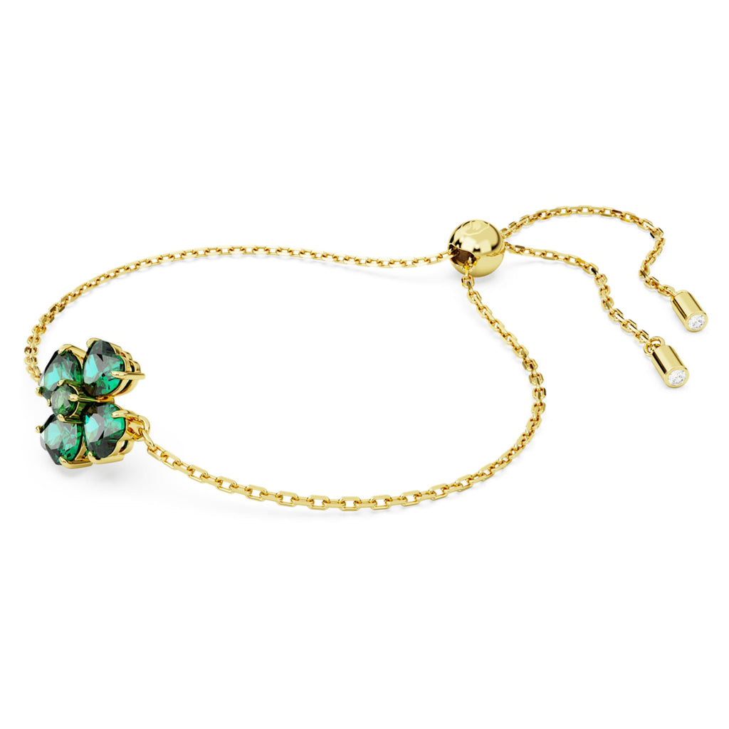 Swarovski Idyllia bracelet featuring a clover motif with green mixed-cut accents and an 18K gold finish