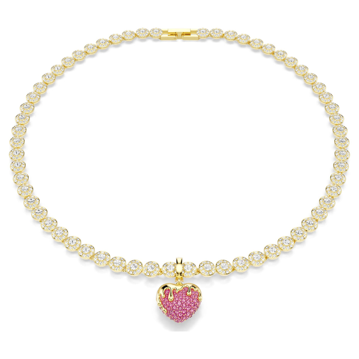 Swarovski Idyllia charm Round cut, Heart, Pink, 18K gold finish